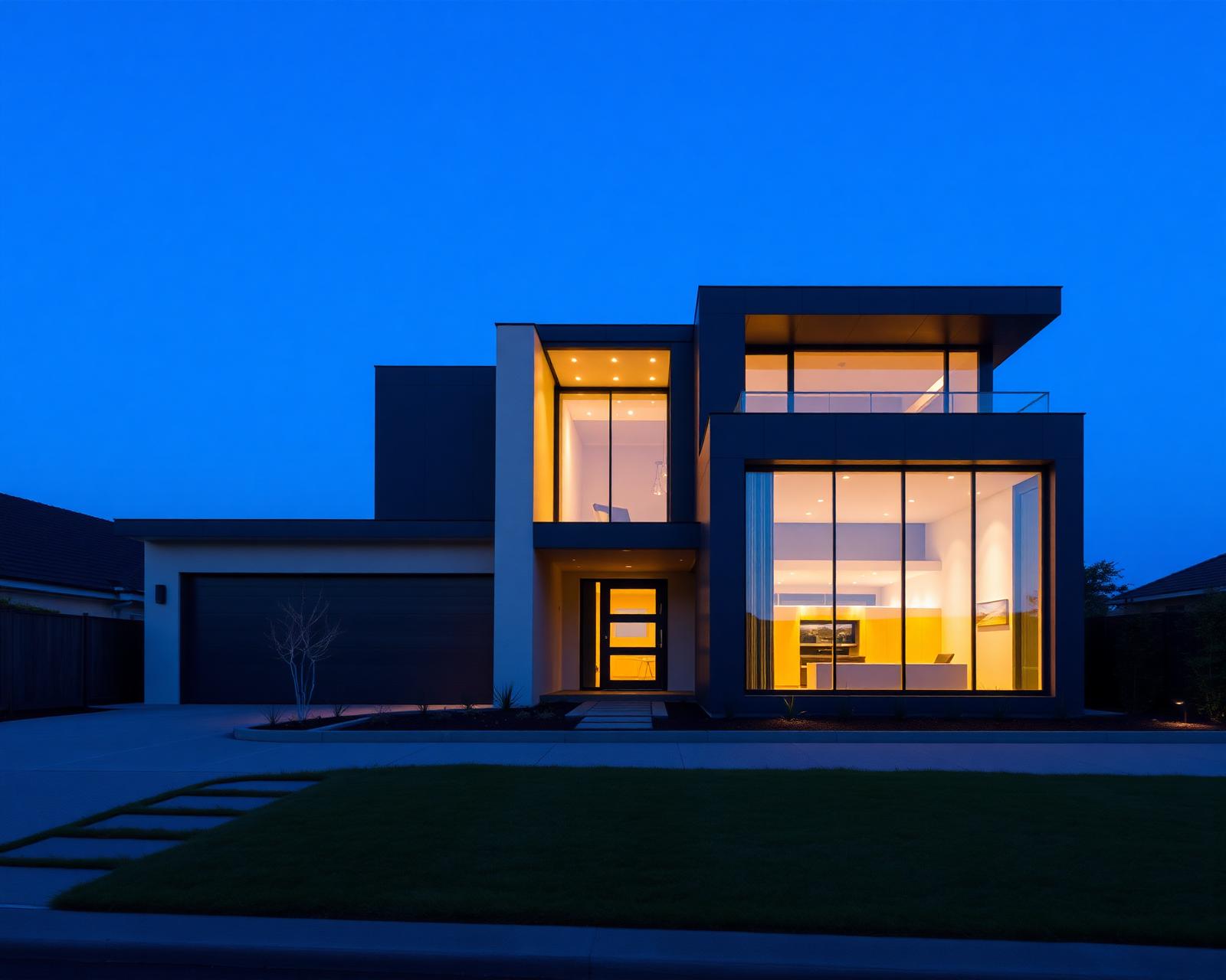 Modern home at dusk